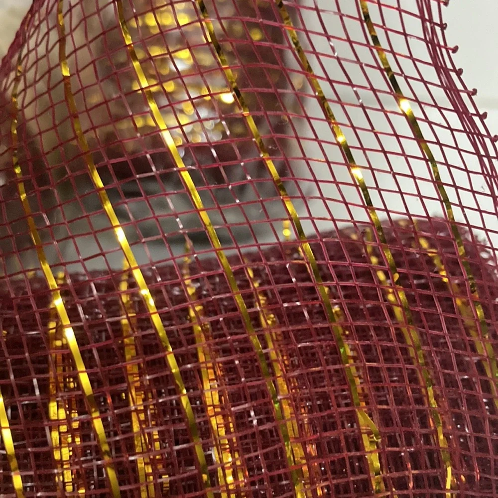 4 Burgundy Red Gold Christmas Fall Crafts Deco Mesh Wreath Gift Wrap 10